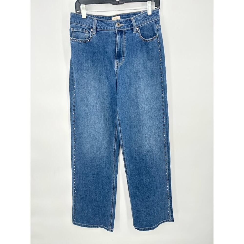 Camila Coelho Studded Embellished Denim Jeans Womens Size 10 Straight High Rise